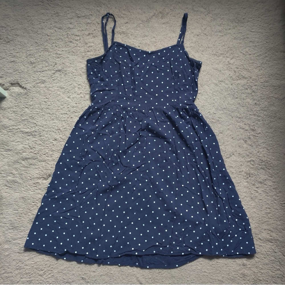 Divided H&M Dark Blue Mini Dress with White Polka Dots Spaghetti Strap Size 6